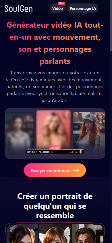 SoulGen mobile responsive view